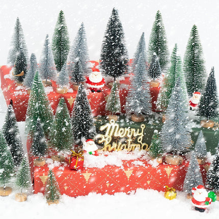 30pcs Mini Christmas Trees for Christmas Decorations, Artificial Christmas Tree Small with Snowflakes Bottle Brush Trees for Christmas Decor Party Home Table Top Winter Crafts Decorations