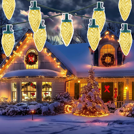 C9 LED Christmas Lights Outdoor, 50 LED 32 FT C9 String Lights for Christmas Plug-in Strawberry Bulbs Connectable UL for for Indoor Outside Roofline Patio Home Xmas Decoration, Warm White