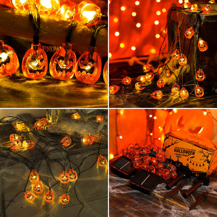 2 Pack Halloween Solar String Lights Outdoor,20ft 30 LED Pumpkin Lantern Thanksgiving Halloween Decorations for Ourdoor Garden,Yard, Patio, Xmas Tree, Party, Home(Pumpkin,2PACK)