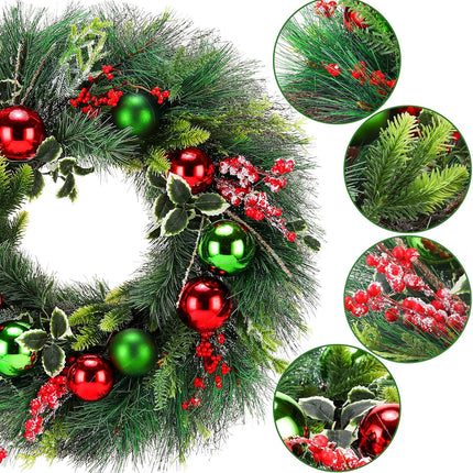 Christmas Wreath, 24inch Wreaths, Artificial Wreaths for Front Door, with Wreath Hanger, Autumn and Winter, Indoors,Outdoors, corridors, Offices. (Green)