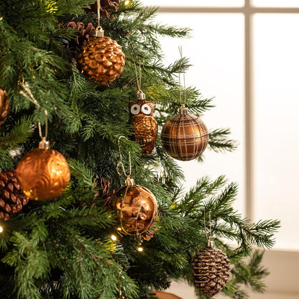 Valery Madelyn Fall Ornaments for Christmas Trees, 70ct Bronze Copper and Gold Shatterproof Christmas Fall Tree Decorations, Woodland Brown Hanging Ball Ornaments Bulk for Thanksgiving Autumn Harvest
