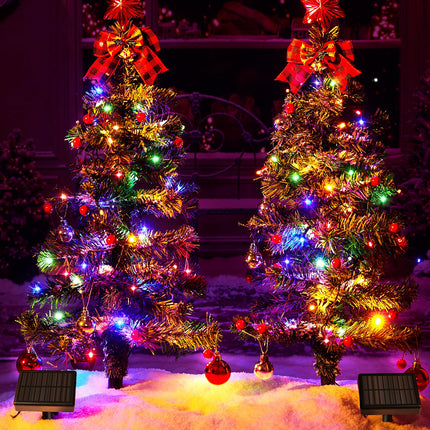 100LED Solar Christmas Tree Lights Outdoor Waterproof, 8 Modes Large Solar Christmas Trees Lights with Xmas Ball & Red Berry, Solar Powered Christmas Decorations for Outside Pathway Garden Yard Decor