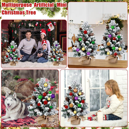 Soaoo 4 Pcs Mini Artificial Snowy Christmas Tree Christmas Table Centerpieces Small Snow Flocked Pine Cone Xmas Tree with Burlap Base for Christmas Holiday Party Tabletop Home Decor, 22 Inch