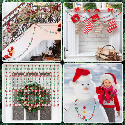 Whaline 9.8Ft Christmas Tree Candy Garland Fake Acrylic Peppermint Candy Christmas Garland Decoration Red White Green Candy Beaded Garland for Christmas Party Supplies Holiday Favors Xmas Home Decor