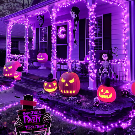 Battery Operated Halloween Indoor String Lights, 8 ft 20 LED Purple Mini Cluster Tree Lights with Timer, Indoor Outdoor Patio Garland Window Decor for Party Christmas Halloween Decorations