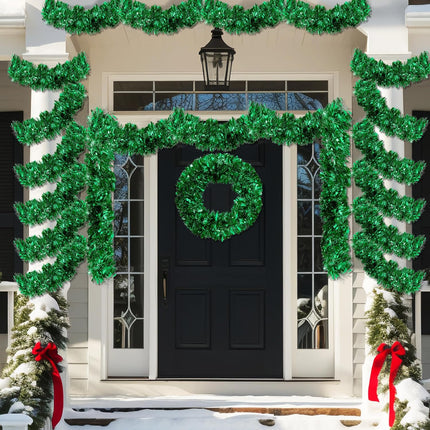50FT Tinsel Christmas Garland Metallic Twist Garland Shiny Hanging Tinsel for Christmas Tree Party Supplies Indoor Outdoor Home Xmas Decoration (Green)