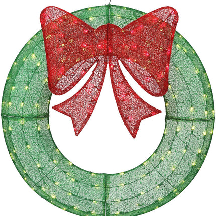Lighted Christmas Wreaths, 48’’ Handmade Classic Christmas Wreaths with 50 Red and 120 Warm White LED Lights for The Outdoor Christmas Decoration-Green