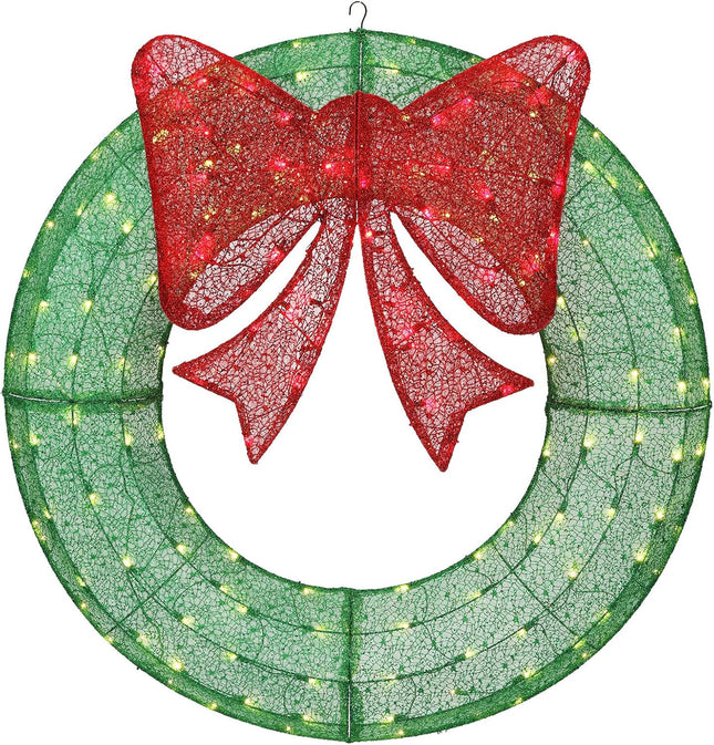 Lighted Christmas Wreaths, 48’’ Handmade Classic Christmas Wreaths with 50 Red and 120 Warm White LED Lights for The Outdoor Christmas Decoration-Green