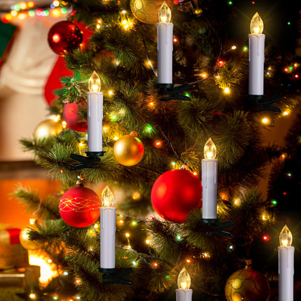 POWER 30PCS Flameless LED Taper Candles Battery Operated Christmas Tree Candle Lights With Remote Timer, Flickering Flame Mini Clip on Candles For Christmas Trees Garden Parties Home Decor (White)
