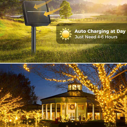 Minetom Solar String Lights for Outside - 40 FT 100 LED Christmas Solar String Lights with 8 Lighting Modes, IP65 Waterproof Solar Lights Outdoor, Solar Lights for Outside Tree Party Decor, Warm White