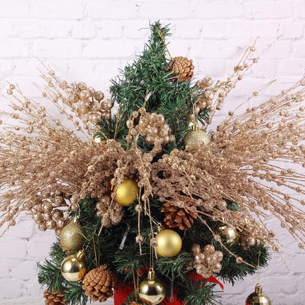 63 Pcs Christmas Floral Picks Artificial Glitter Berry Stem Ornaments Decorative Glitter Sticks for Xmas Tree Ornaments DIY Wreath Crafts Holiday Wedding Home Decor, 17 Inch, 9 Inch (Champagne Gold)