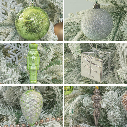 ITART 115pcs Christmas Tree Ornaments Assortment Neutral Including Star Tree Topper Balls Large Snowflakes Pine Cone Beads Garland Hanging Nutcracker Figurines for Christmas Tree Decor