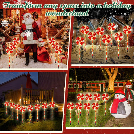 Ganeen 8 Pack Christmas Pathway Markers Lights Christmas Lollipop Lights Outdoor 25.6'' Christmas Candy Pathway Decorations with 8 Lighting Modes String Lights Plugin for Holiday(Red)