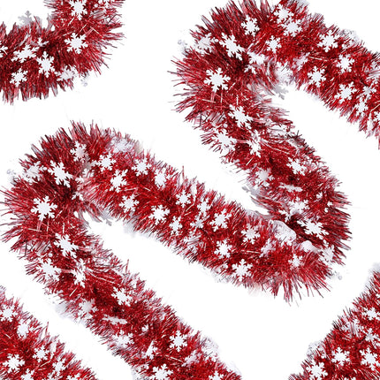Sggvecsy 32.8Ft Christmas Snowflake Tinsel Garland Xmas Tree Decorations Red Christmas Metallic Twist Garland Ceiling Hanging Decorations for Year Party Birthday Holiday Indoor Outdoor Supplies