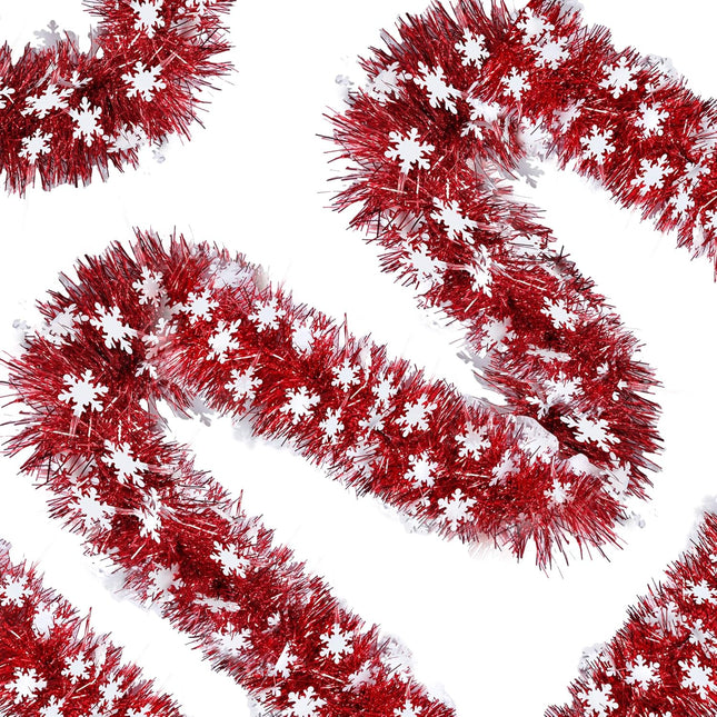 Sggvecsy 32.8Ft Christmas Snowflake Tinsel Garland Xmas Tree Decorations Red Christmas Metallic Twist Garland Ceiling Hanging Decorations for Year Party Birthday Holiday Indoor Outdoor Supplies