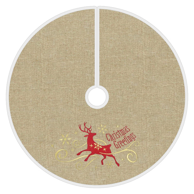 yuboo Mini Christmas Tree Skirt Burlap, 21 inches Small Tree Skirt Mat with Deer Christmas Decor and Snowflakes for Rustic Farmhouse Christmas Decorations