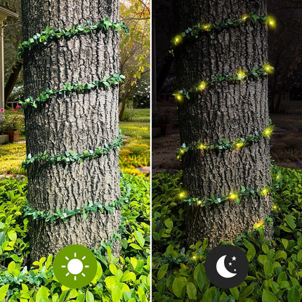 Battery Operated Vine String Lights, 33 Ft 100Led 8 Modes, Warm White Light with Green Vine, Suitable for Indoor and Outdoor, Wedding, Garden, Party, Fence,Room，Christmas, Home Decoration