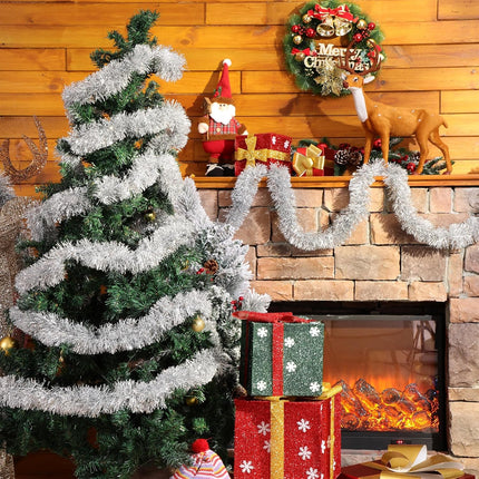 Riceshoot 300 ft 6 Rolls 50 Feet Christmas Tinsel Garland, Frost Tip Metallic Streamers Shiny Garlands for Decoration, Holiday Xmas Tree, Birthday, Wedding, Christmas Party Supplies (Silver)