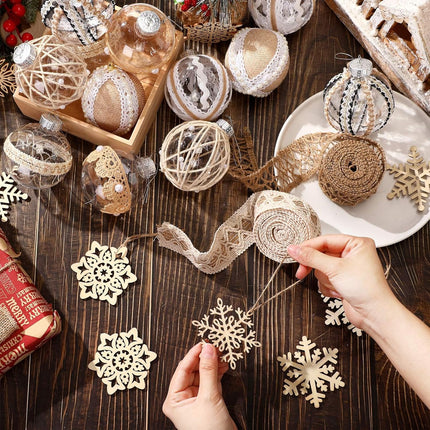 Aoriher 36 Pcs Burlap Christmas Ball Ornaments Rustic Farmhouse Christmas Tree Ornaments Decoration Hanging Buffalo Plaid Ornament Burlap Garland for Xmas Christmas Holiday Party (Linen)
