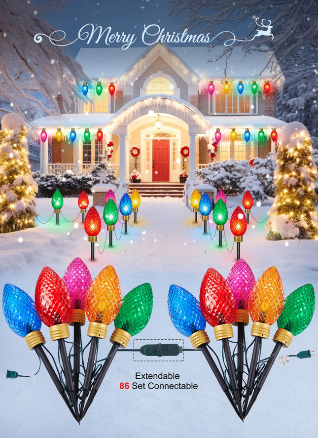 Moonflor Strawberry Super Jumbo Christmas Lights Outdoor - 11FT 5 LED Jumbo C9 Christmas Pathway Lights, Hanging String Lights, Christmas Lights Outdoor Decorations for Lawn Holiday Yard, Multicolor