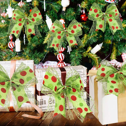 20 Pcs Christmas Elf Bows Decoration Christmas Wreath Bows Red and Green Christmas Bows Glitter Dot Bows Ribbons Decoration for Xmas Tree Ornaments Holiday Party Wedding Home Farmhouse Decor