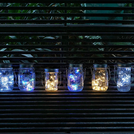 Decorman Solar Mason Jar Lights, 12 Pack 30 LED Fairy Star Firefly String Lids Lights with 12 Hangers for Patio Yard Garden Party Wedding Christmas Decoration(Jars Not Included)