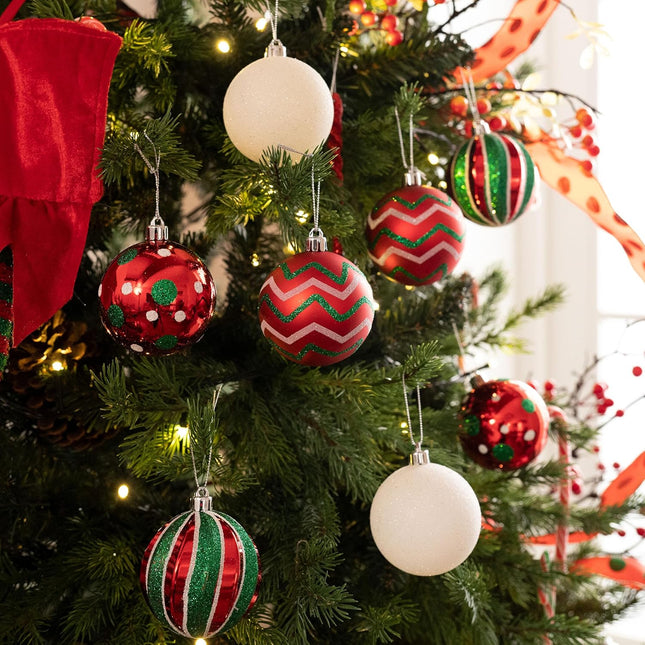Valery Madelyn Christmas Ornaments Tree Decorations, 35ct Red Green White Shatterproof Christmas Ball Ornaments Set, 2.76 Inch Decorative Hanging Ornament Bulk for Xmas Holiday Party Decor