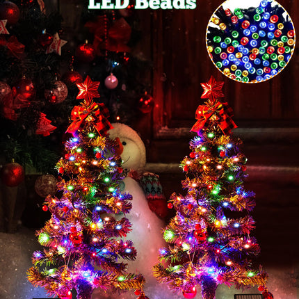100LED Solar Christmas Tree Lights Outdoor Waterproof, 8 Modes Large Solar Christmas Trees Lights with Xmas Ball & Red Berry, Solar Powered Christmas Decorations for Outside Pathway Garden Yard Decor