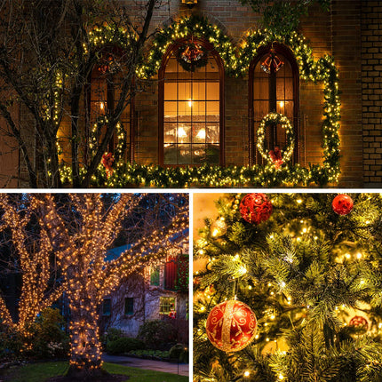 2 Pack Solar Christmas Lights with Remote, Each 105FT 300 LED Solar String Lights Outdoor Waterproof, 8 Modes Solar Lights for Outside, Solar Powered Xmas Tree Decorations (Warm White)