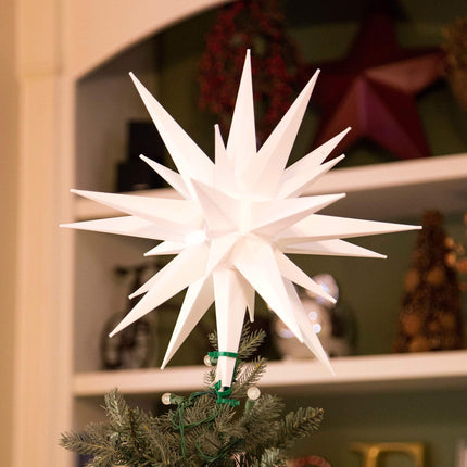 Elf Logic 14” Bright White LED Moravian Star Tree Topper - Hanging Outdoor/Indoor Christmas Tree Star Topper Light - Use as Holiday Decoration, Porch Light, Wedding and Ballroom Venue Decor