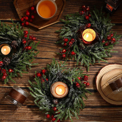 8 Pcs Christmas Candle Rings Artificial Berries Pine Cone Candle Ring 10 Inch Wreaths Rustic Christmas Candle Holder Rings for Pillar Table Centerpiece Decoration Wedding Holiday