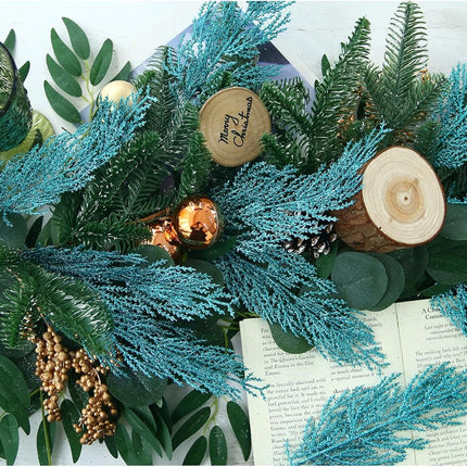 GREENTIME 12 Pack Artificial Blue Flat Glitter Pine Needles 13" Fake Christmas Picks Decorative Glitter Sticks for Vase Christmas Tree DIY Wreath Crafts Fireplace Decor