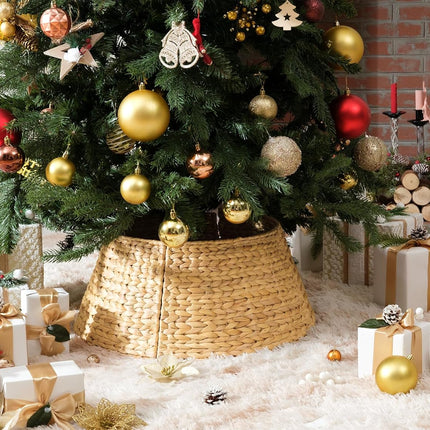 StorageWorks 22.5 Inch Christmas Tree Collar, 4-Piece Durable Christmas Tree Base Cover for Artificial Trees, Handcrafted Wicker Christmas Tree Skirt for Christmas Tree Decor, Medium
