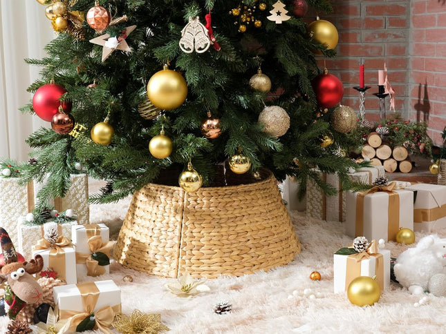 StorageWorks 22.5 Inch Christmas Tree Collar, 4-Piece Durable Christmas Tree Base Cover for Artificial Trees, Handcrafted Wicker Christmas Tree Skirt for Christmas Tree Decor, Medium