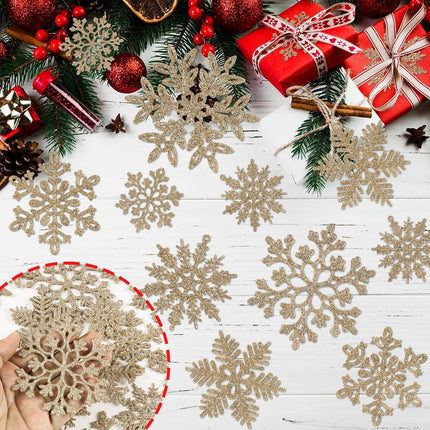 49pcs Christmas Party Decorations Snowflake Ornaments - Champ Glitter Snowflakes DIY Hanging Ornaments for Winter Christmas Tree Wall Ceiling Window Decor