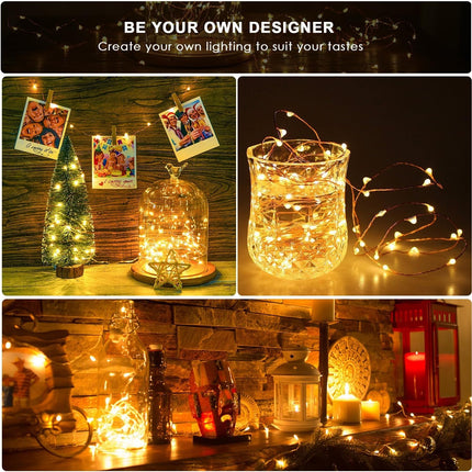 ANJAYLIA 2 Pack 33ft 100 LED Fairy Lights Battery Operated, Waterproof Twinkle String Lights, Copper Wire Dimmable Firefly Lights with Remote Control Timer, Warm White