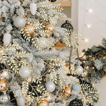 Zeyune 100 Pcs 14.6 Inch Glitter Artificial Christmas Picks Shinny Leaf Spray Christmas Tree Picks and Sprays Floral Picks for Xmas Winter Wreath Vase Fillers DIY Floral Arrangements (Champagne Gold)