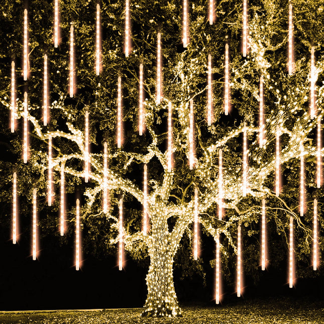 TW SHINE Christmas Meteor Shower Lights Outdoor, 864 LED 12" 24 Tubes Waterproof Christmas Lights Outdoor Plug in, Snow Falling Rain Icicle Xmas Lights Decorations, Warm White