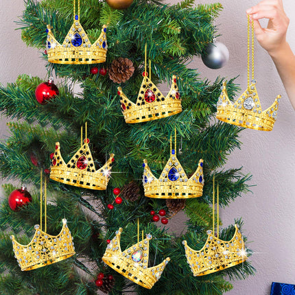 Syhood 8 Pcs 3D Gold Crown Christmas Ornaments Metal Crown Keepsake Ornaments Crystal Crown for Christmas Tree Decorations,Gold Crown Christmas Ornaments s for Women Mom Sisters