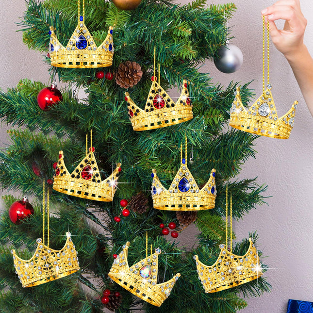 Syhood 8 Pcs 3D Gold Crown Christmas Ornaments Metal Crown Keepsake Ornaments Crystal Crown for Christmas Tree Decorations,Gold Crown Christmas Ornaments s for Women Mom Sisters