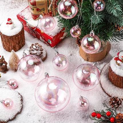 Wettarn 50 Pcs Christmas Iridescent Ornaments Balls 1.2'' 2'' 3.2'' 4'' Transparent DIY Shatterproof Hanging Christmas Rainbow Christmas Ornaments Decorations Xmas Tree Wreath Holiday Party(Pink)