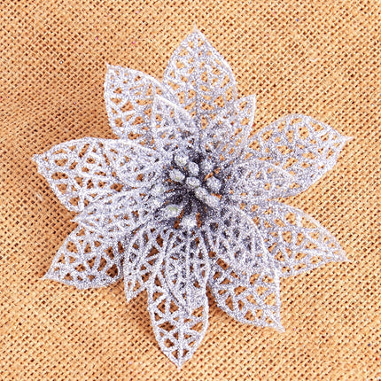 30 Pack Christmas Silver Glitter Poinsettia Flowers Picks Christmas Tree Ornaments 5.9" Wide for Silver Christmas Tree Wreaths Garland Holiday Seasonal Wedding Decorations