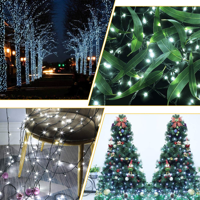 QUWIN White Christmas String Lights, 115Ft 300 LED UL 8 Modes with End-to-End Plug, Indoor & Outdoor Fairy Light for Christmas Tree, Patio, Wedding, Party (115Ft Cool White)
