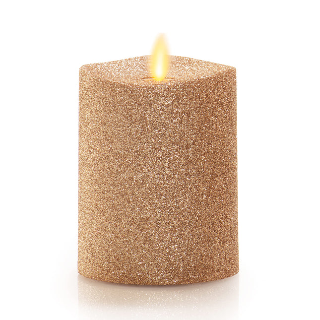 Luminara Realistic Artificial Flame Gold Metallic Glitter Candle (3 x 4-inch) Moving Flame LED Battery Operated Lights - Unscented - Remote Sold Separately