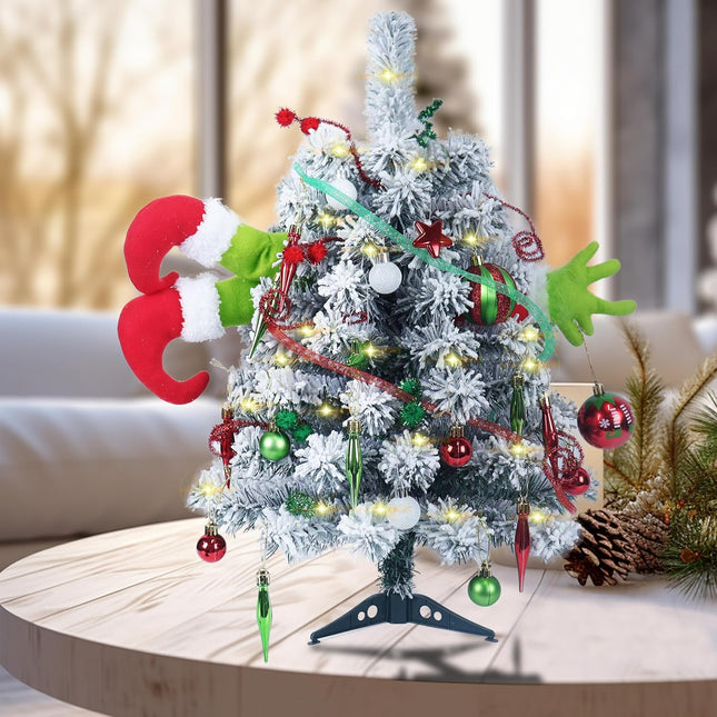 Small Christmas Tree - Mini Christmas Tree with Grinch Ornaments, Flocked Tabletop Christmas Tree, Grinch Christmas Decorations, Grinch Tree, 2 Ft Christmas Tree