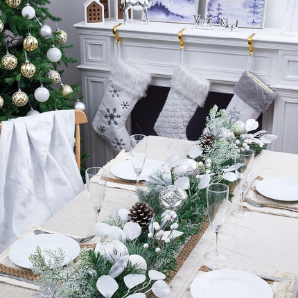 Valery Madelyn 6 feet Pre-Lit Christmas Garland with Lights for Mantle, Lighted Battery Operated Xmas Garland with Silver White Balls for Front Door Fireplace Table Centerpiece Outdoor Home Decoration