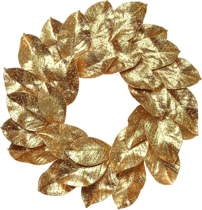 24" Magnolia Leaf Wreath with Realistic Gold-Tipped Leaves - Lifelike Christmas Wreath for Indoor/Outdoor Use | Holiday Accents for Home & Office | Elegant Xmas Decor