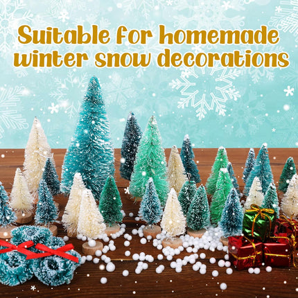 Iceyyyy 56 Pcs Artificial Mini Christmas Trees Set - Miniature Sisal Frosted Christmas Trees Bottle Brush Trees for DIY Crafts Home Table Top Decor