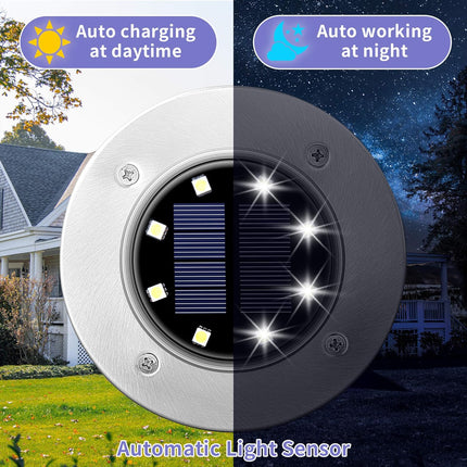 Solpex 12 Pack Solar Ground Lights Outdoor, Waterproof 8 Led Solar Powered Disk Lights Outdoor Garden Landscape Lighting For Yard