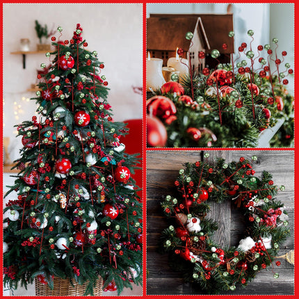 Hiboom 30 Pcs Christmas Glitter Ball Picks 14 Inch Artificial Curly Spray Ball Sticks Decorative Stem Picks for Holiday Wedding Vase Fillers Xmas Tree Topper DIY Wreath Crafts Decor (Red and Green)